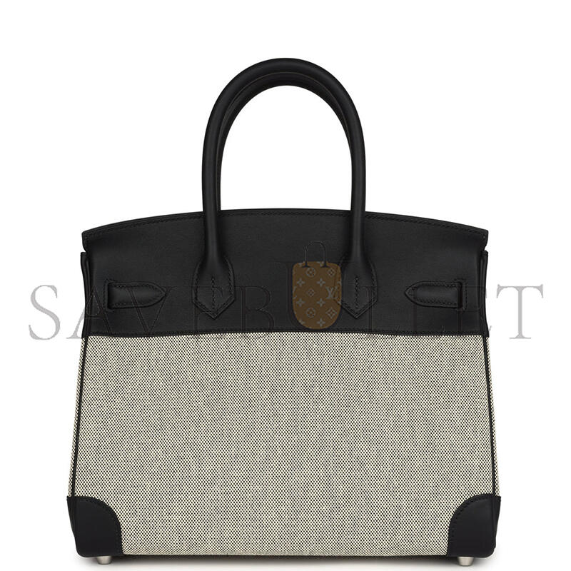 H**mes BIRKIN 30 BLACK SWIFT AND ECRU TOILE PALLADIUM HARDWARE (30*22*15cm)